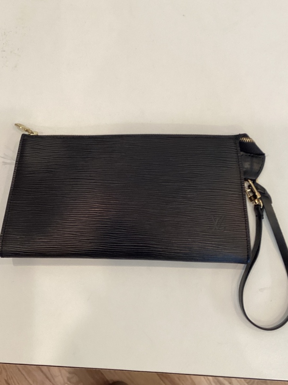 Louis Vuitton Black Epi Leather Wristlet Pouch with Gold Hardware